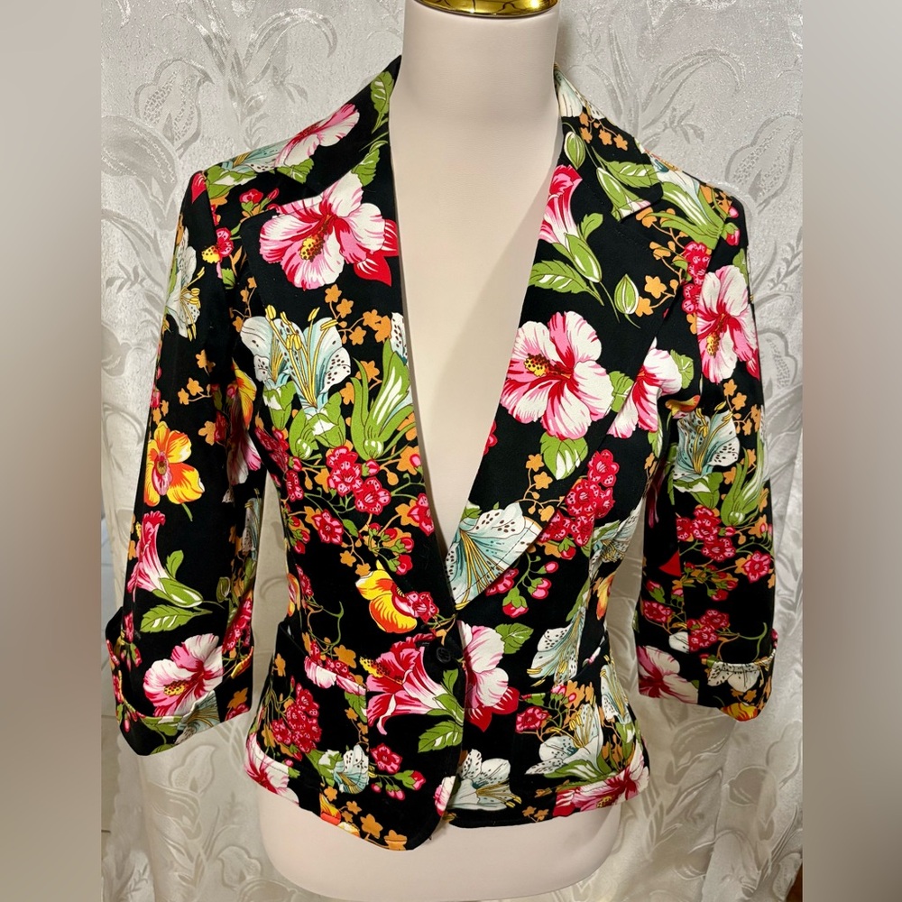 Rafaella Floral Blazer Jacket 3/4 Sleeve Size 6 - Picture 2 of 7